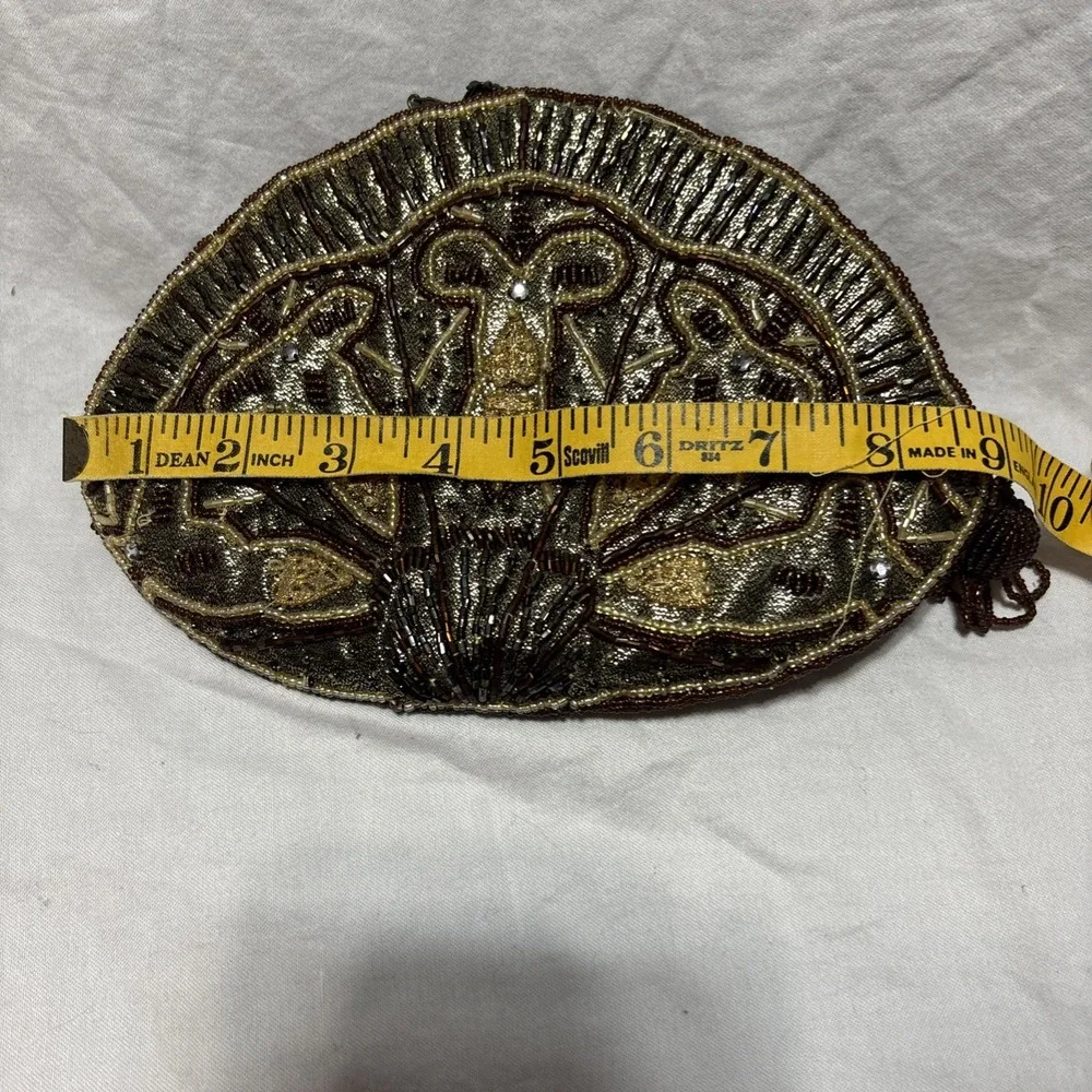 Vintage Beaded Evening Bag Clutch Purse Chain Strap Brown Gold Party‎ Crossbody